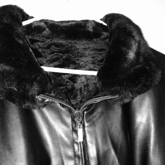 Vintage Y2K Giacca Black Reversible Jacket Coat Textured Faux Fur Vegan Leather - Picture 10 of 16